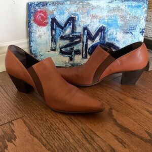 Walter Steiger Vintage Handmade Cognac Leather Slip-On Sz 37.5 Italy Western